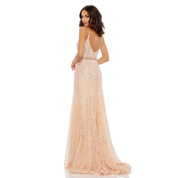 Mac Duggal 79341 Appliqué Sleeveless Plunge Neck Trumpet Gown NWT Blush - Picture 5 of 8